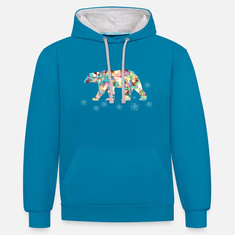 Ours polaire - Sweat à capuche contrasté - bleu paon/gris chiné
