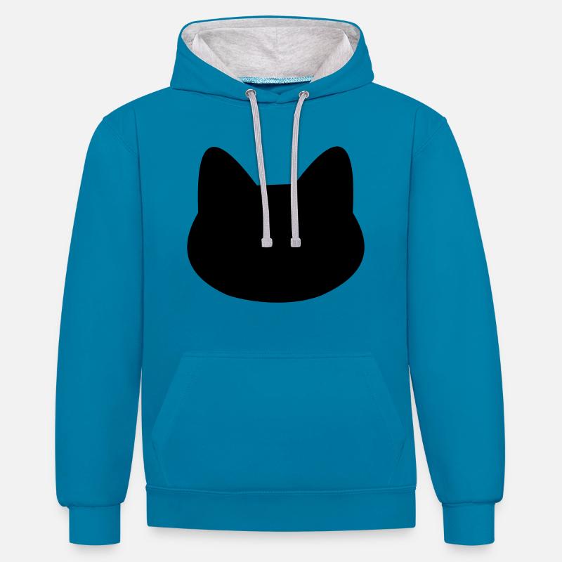 chat - Sweat à capuche contrasté - bleu paon/gris chiné