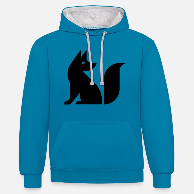 Illustration de renard mignon - Sweat à capuche contrasté - bleu paon/gris chiné