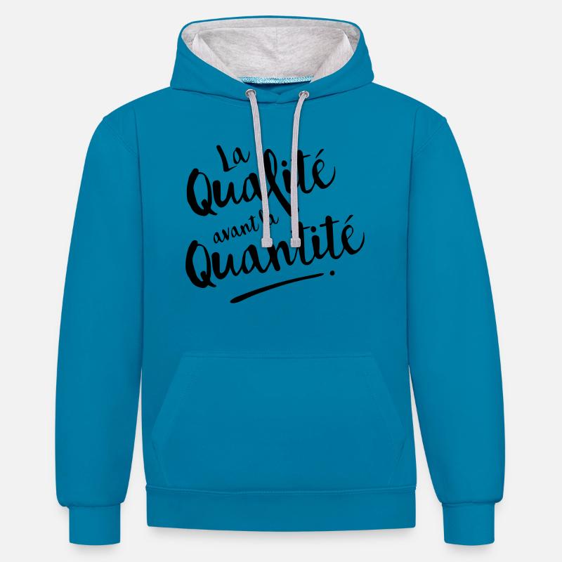 QUALITE avant QUANTITE - Sweat à capuche contrasté - bleu paon/gris chiné