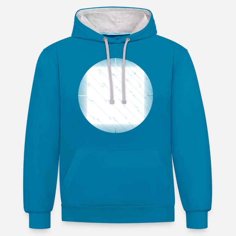 Blanc rond, blanc rond. - Sweat à capuche contrasté - bleu paon/gris chiné