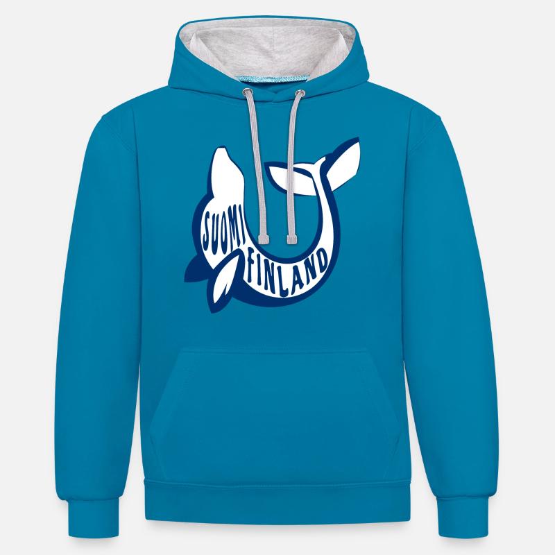 Sceau de Suomi Finlande - Sweat à capuche contrasté - bleu paon/gris chiné