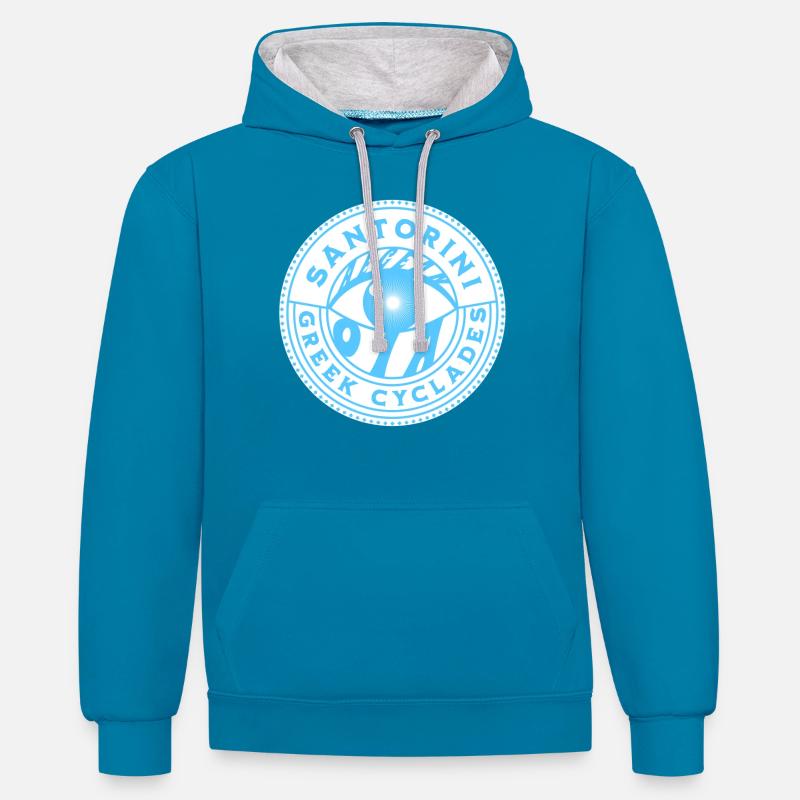 Santorin Bleu Œil Grec - Sweat à capuche contrasté - bleu paon/gris chiné