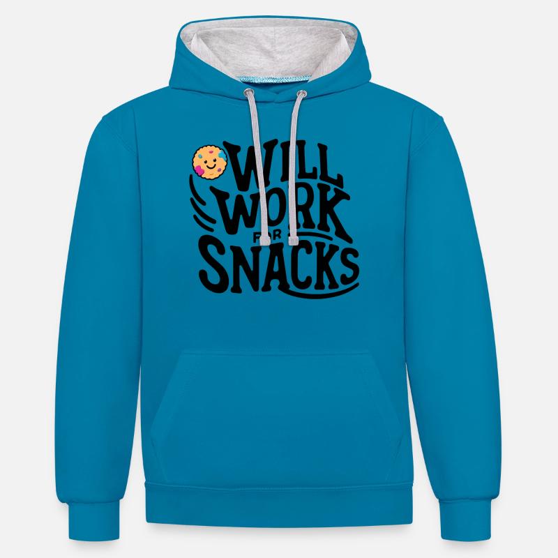Travailler pour les biscuits - Sweat à capuche contrasté - bleu paon/gris chiné