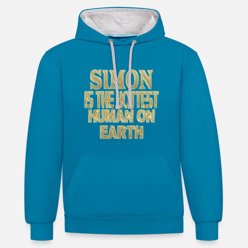 Simon - Sweat à capuche contrasté - bleu paon/gris chiné