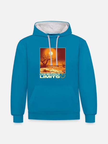 Live Without Limits – Surreal Desert Scene - Contrast hoodie - peacock blue/heather grey
