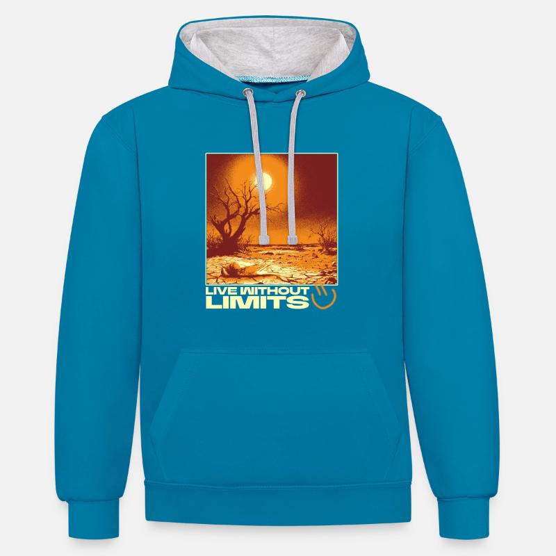 Live Without Limits – Surreal Desert Scene - Kontrast-Hoodie - Pfauenblau/Grau meliert