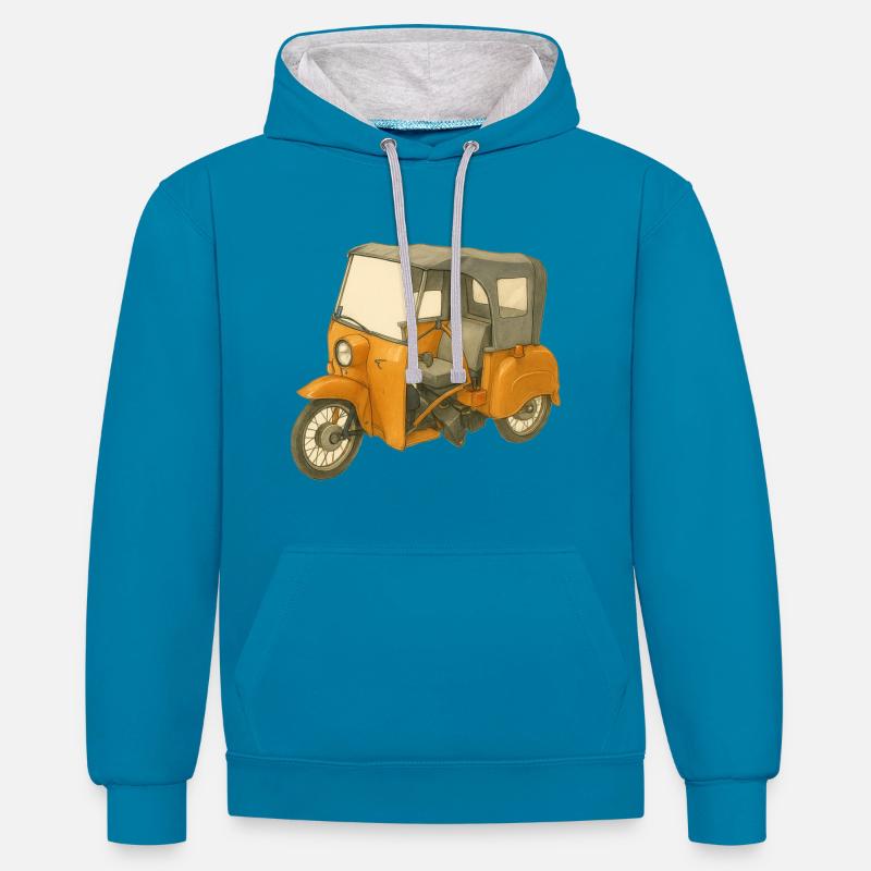 Krause Duo als Comic - Kontrast-Hoodie - Pfauenblau/Grau meliert