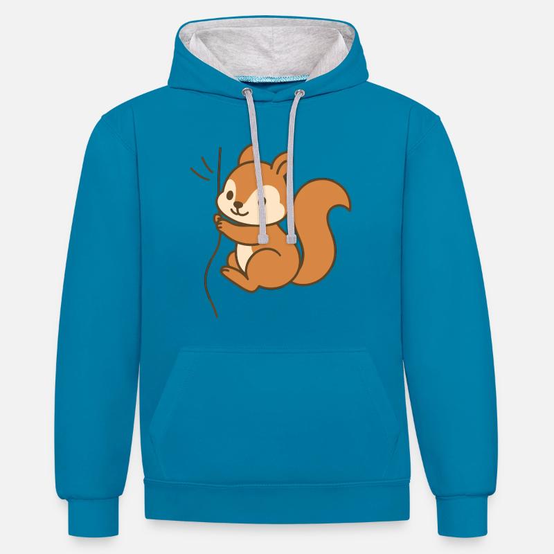 Eingekuschelt Eichhörnchen - Kontrast-Hoodie - Pfauenblau/Grau meliert