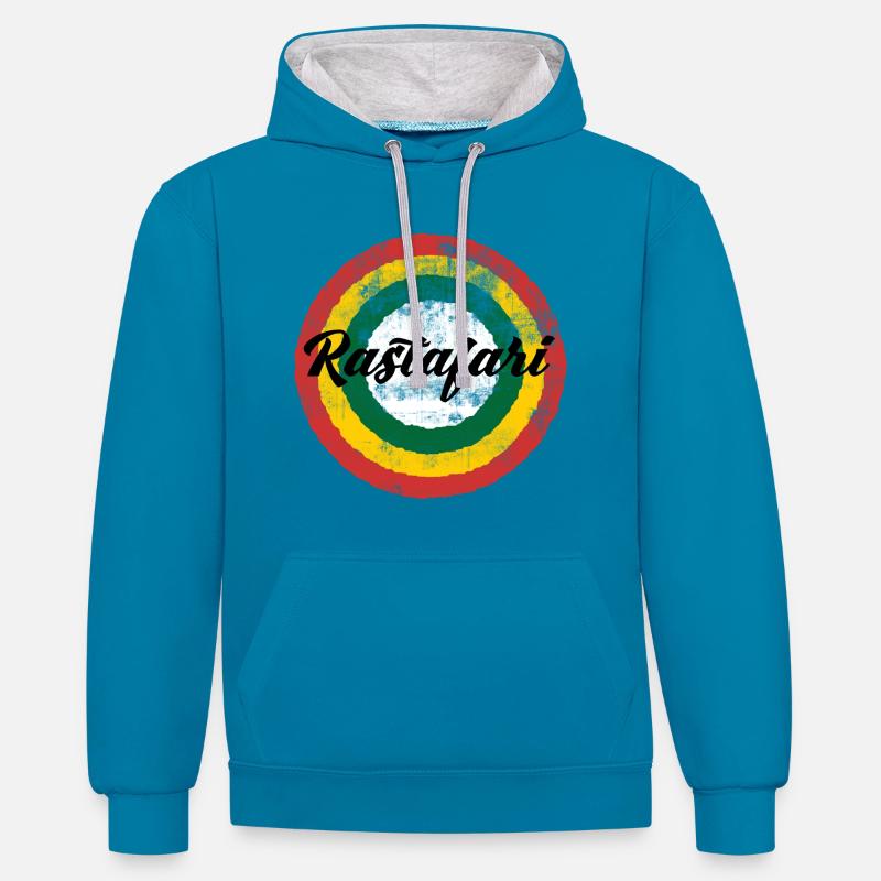 Conception de la roue chromatique rastafari - Sweat à capuche contrasté - bleu paon/gris chiné