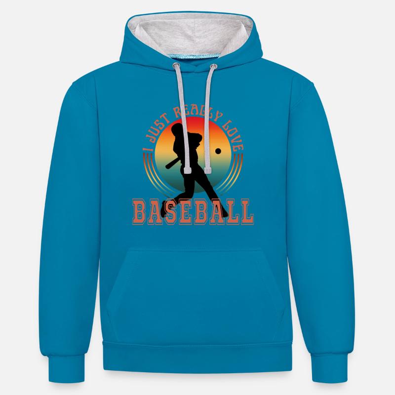J’ADORE VRAIMENT LE BASEBALL - Sweat à capuche contrasté - bleu paon/gris chiné