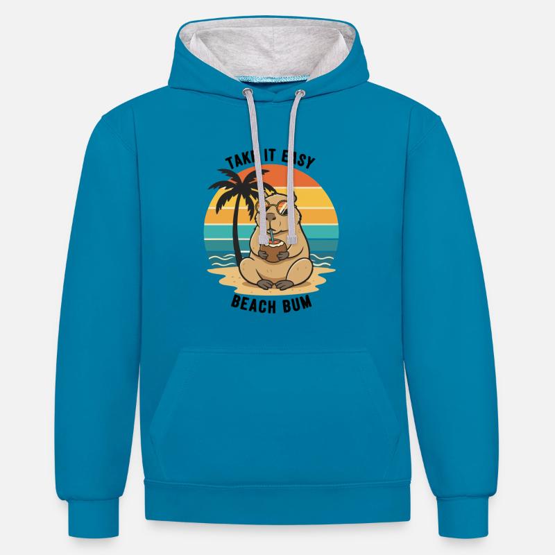Capybara Beach Bum Take It Easy - Sweat à capuche contrasté - bleu paon/gris chiné