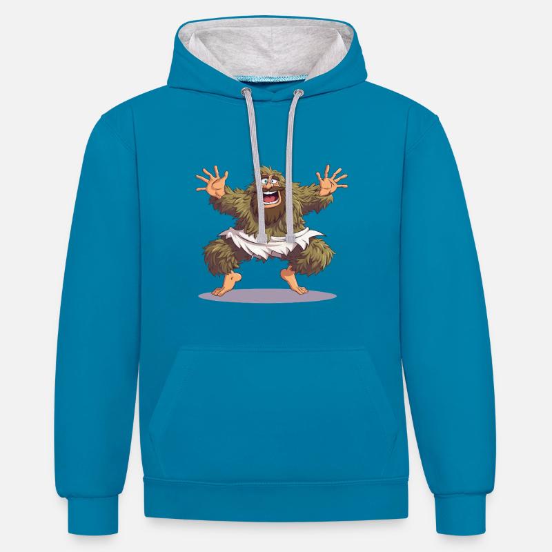 Joyeuse danse du Bigfoot - Sweat à capuche contrasté - bleu paon/gris chiné