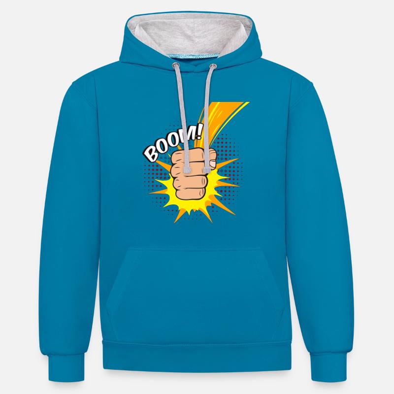 Faust - Kontrast-Hoodie - Pfauenblau/Grau meliert