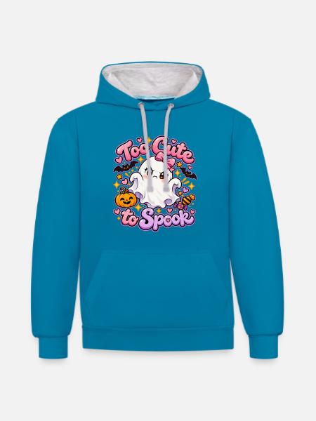 Too Cute to Spook Geist - Kontrast-Hoodie - Pfauenblau/Grau meliert