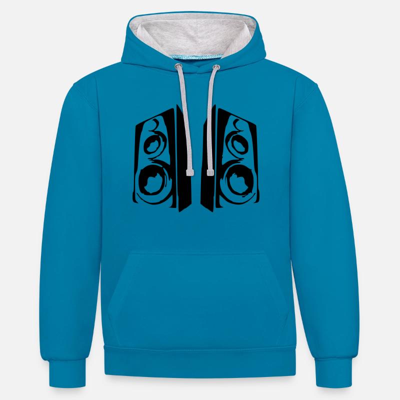 système de son juke-box - Sweat à capuche contrasté - bleu paon/gris chiné