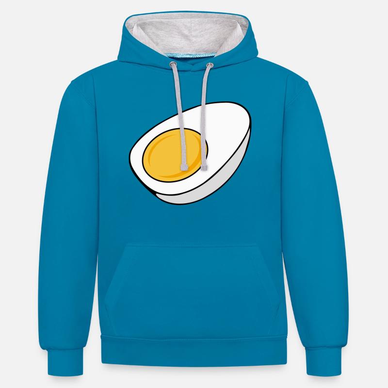 Oeuf cuit à moitié coupé - Sweat à capuche contrasté - bleu paon/gris chiné