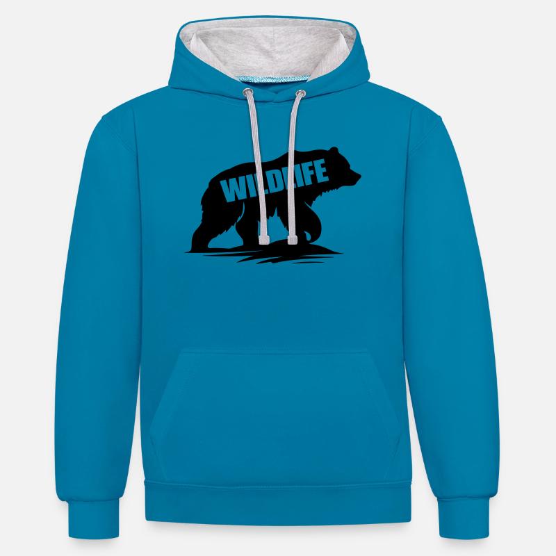Ours Faune - Sweat à capuche contrasté - bleu paon/gris chiné