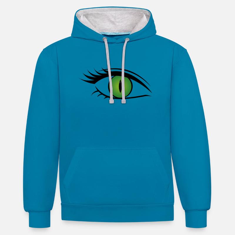 Oeil de Chat Vert - Sweat à capuche contrasté - bleu paon/gris chiné