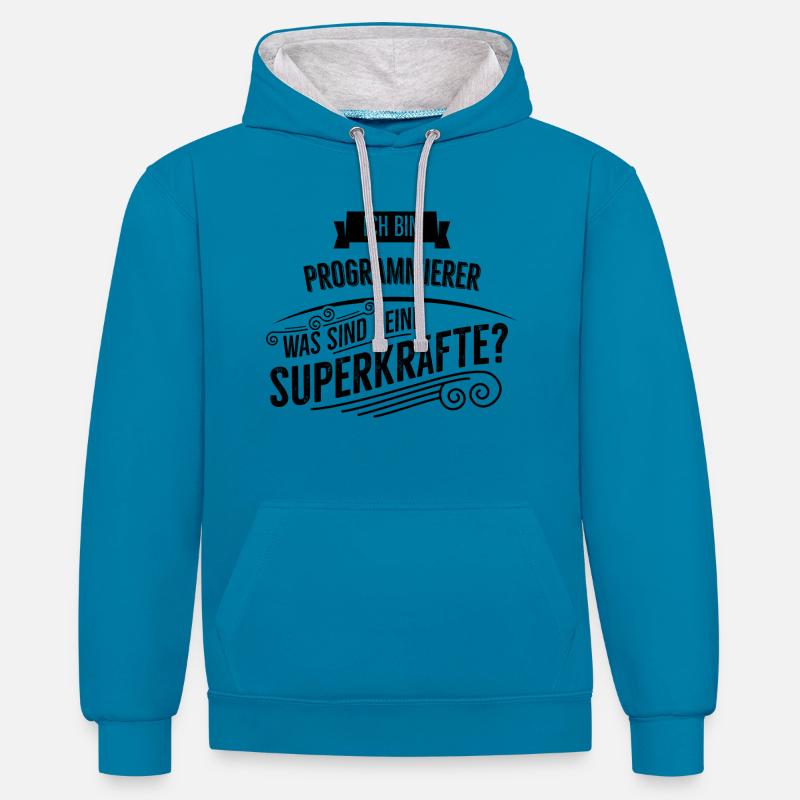 Programmierer - Kontrast-Hoodie - Pfauenblau/Grau meliert