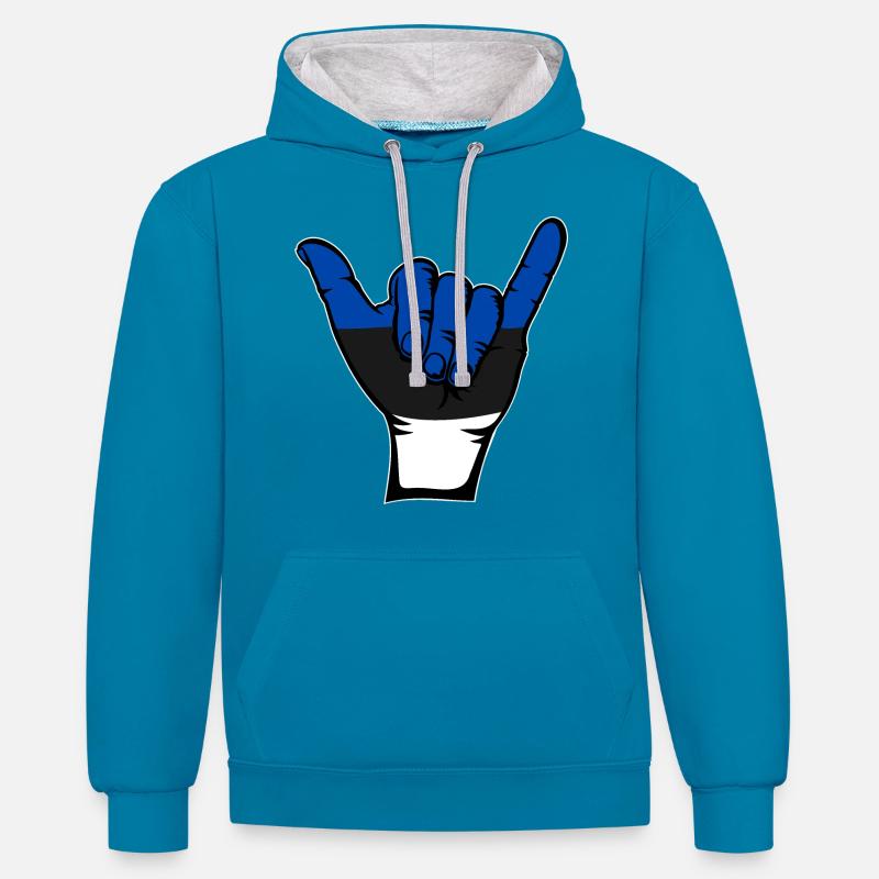 Estonie Drapeau Surf Symbole - Sweat à capuche contrasté - bleu paon/gris chiné