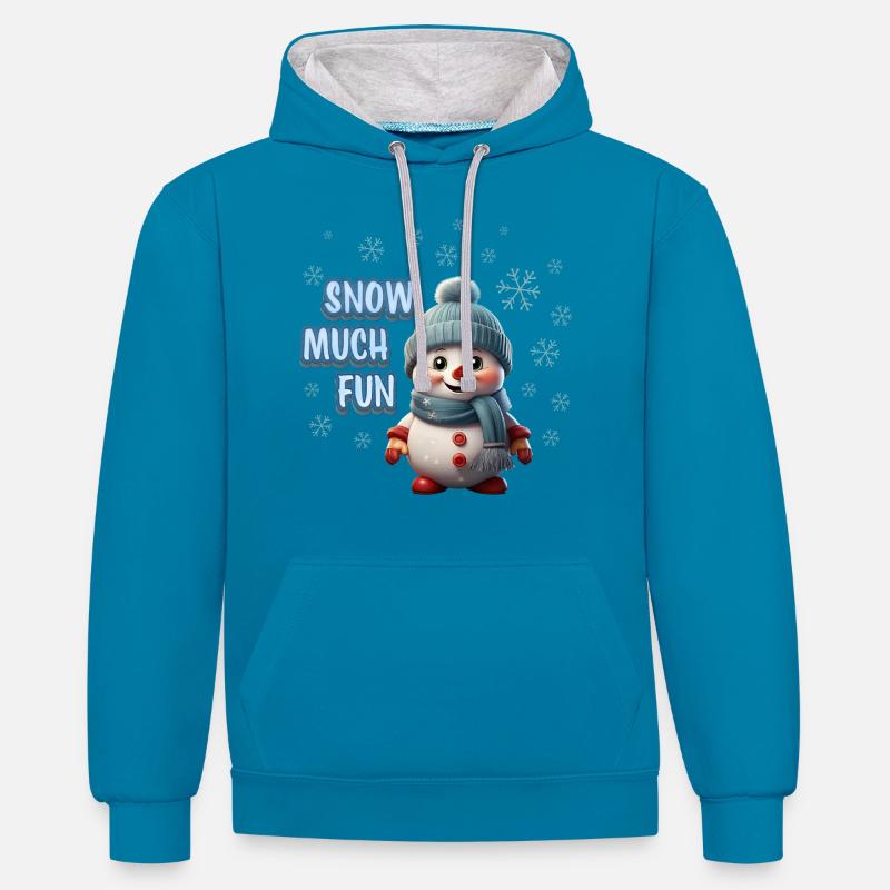 SNOW MUCH FUN - Cute Snowman - Contrast hoodie - peacock blue/heather grey