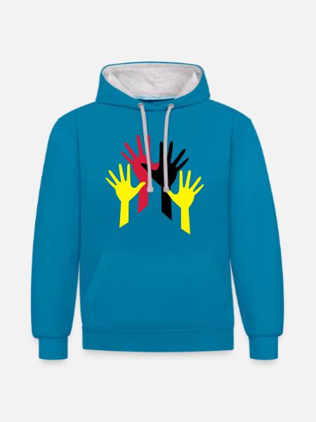 haende - Kontrast-Hoodie - Pfauenblau/Grau meliert