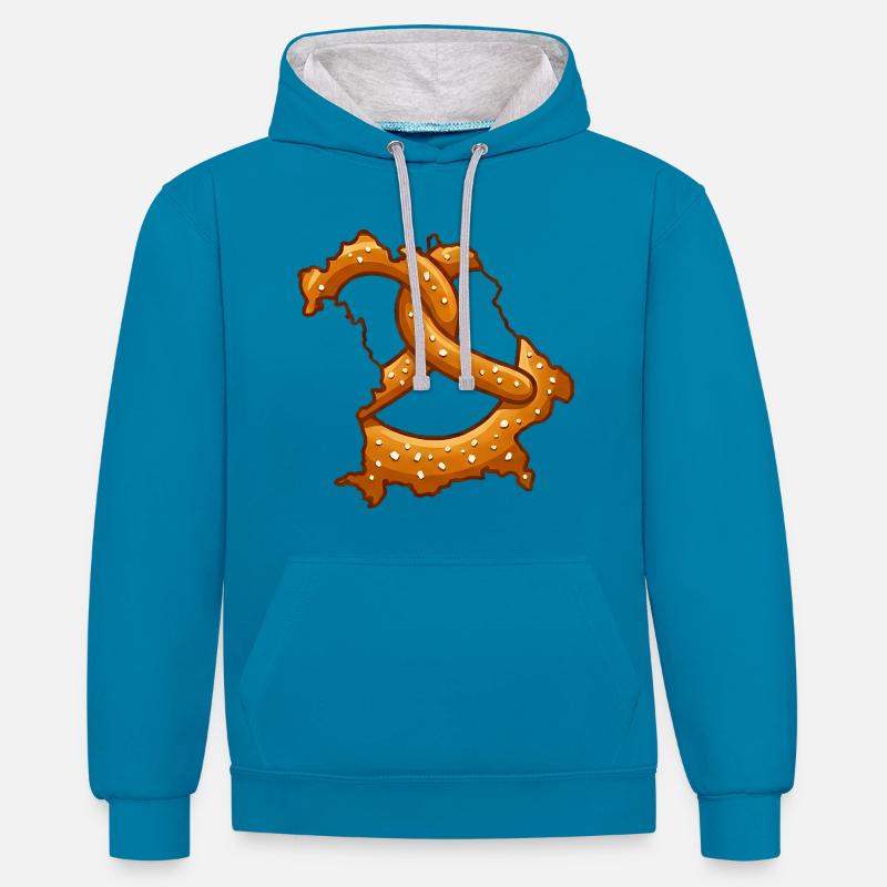 Bretzels de Bavière | Bavière robuste - Sweat à capuche contrasté - bleu paon/gris chiné