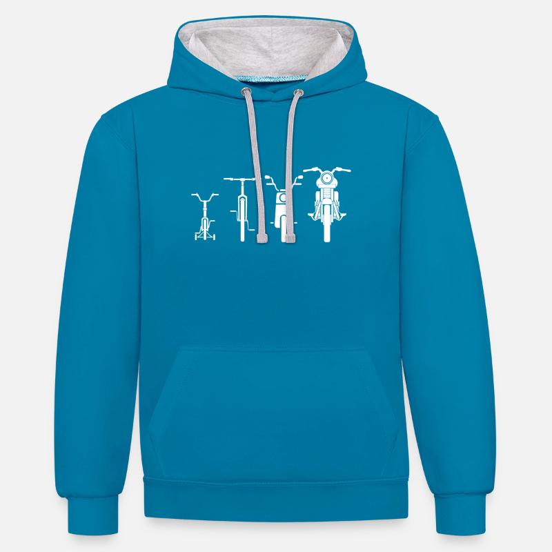 Evolution de la moto - Cadeau - Sweat à capuche contrasté - bleu paon/gris chiné