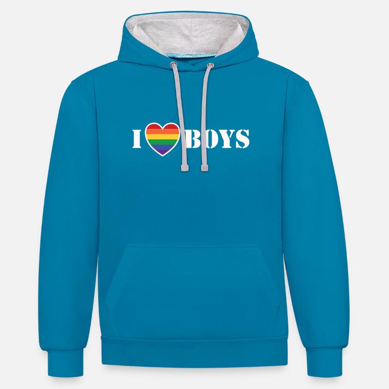 J'aime Boys 2 - Sweat à capuche contrasté - bleu paon/gris chiné