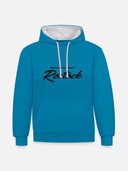 Hansestadt Rostock - Kontrast-Hoodie - Pfauenblau/Grau meliert