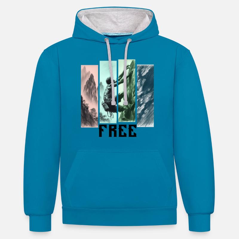 Grimper - Sweat à capuche contrasté - bleu paon/gris chiné