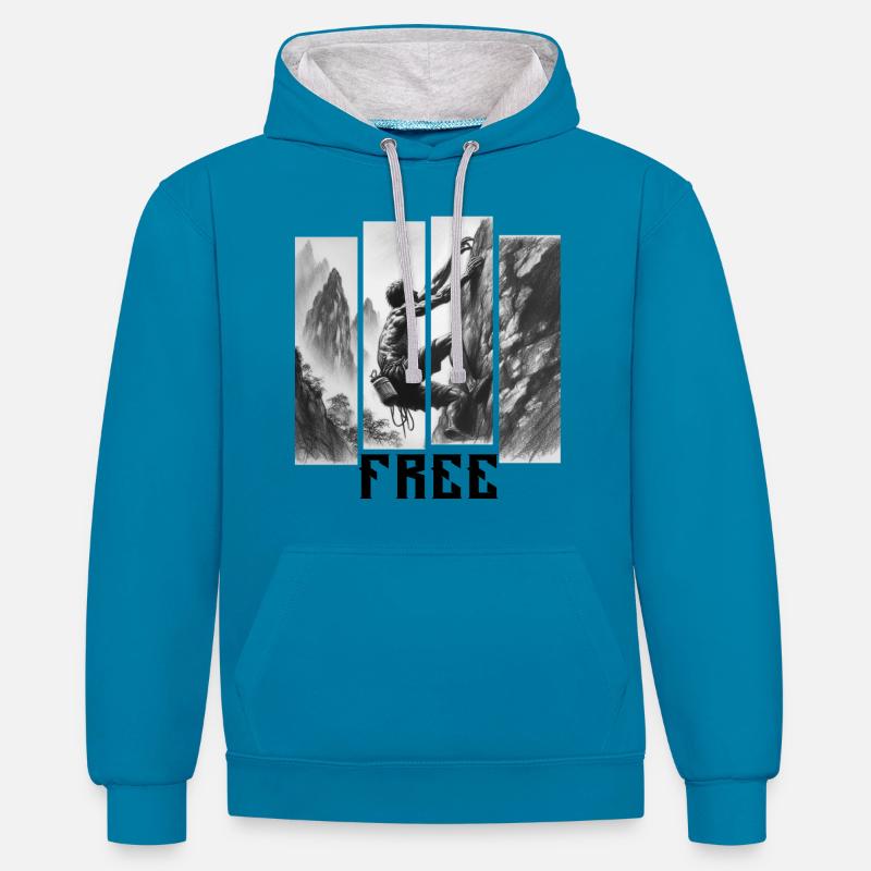 Grimper - Sweat à capuche contrasté - bleu paon/gris chiné