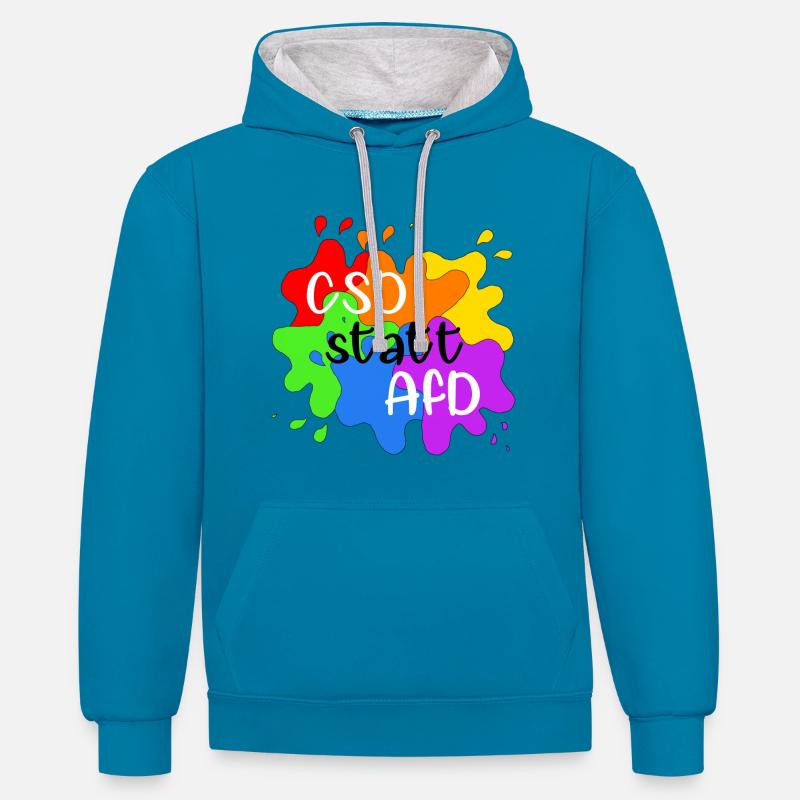 CSD statt AfD - Kontrast-Hoodie - Pfauenblau/Grau meliert
