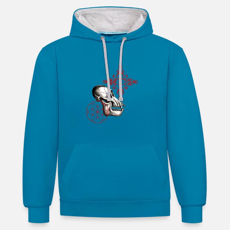 australpithèque lunaire - Sweat à capuche contrasté - bleu paon/gris chiné