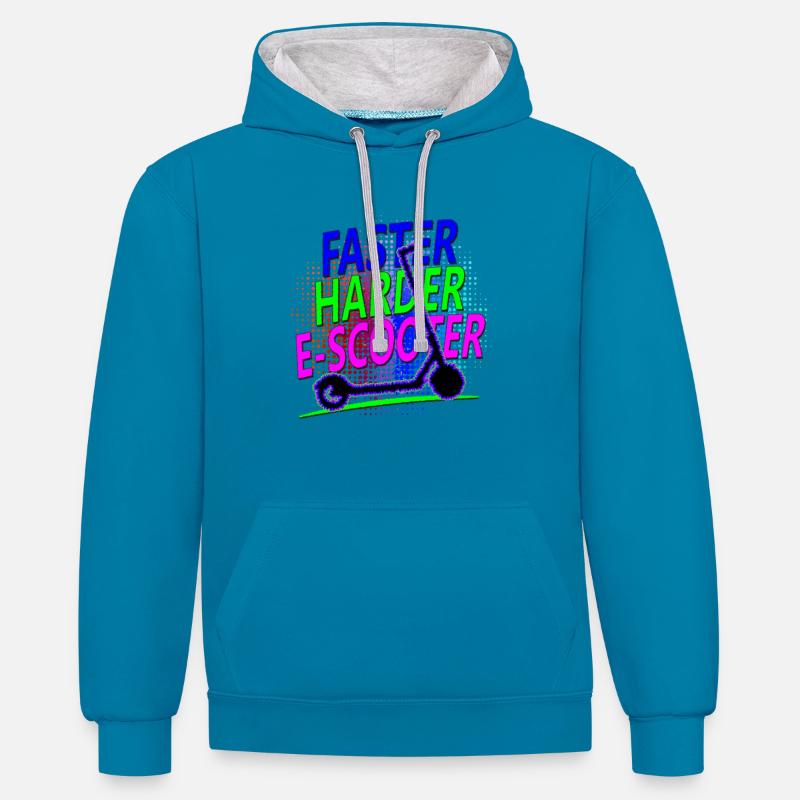 Faster Harder Escooter Elektroscooter E-Roller - Kontrast-Hoodie - Pfauenblau/Grau meliert