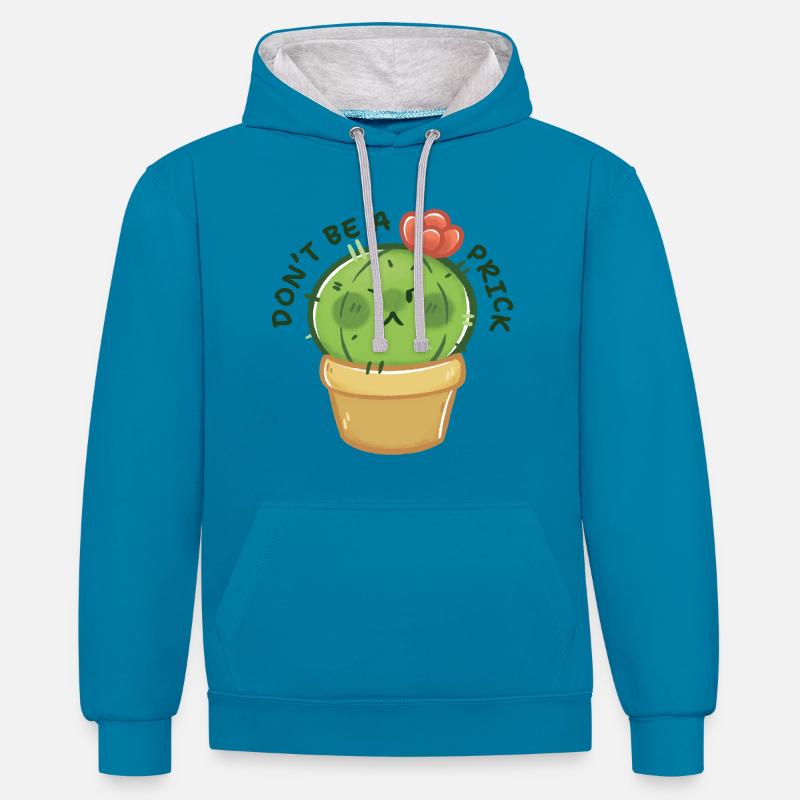 Grumpy Kaktus mit Botschaft - Kontrast-Hoodie - Pfauenblau/Grau meliert