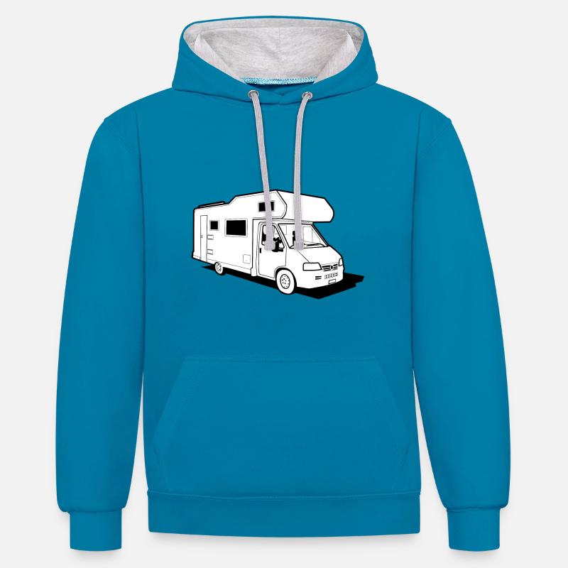 Motorhome - Camper - Womo - Sweat à capuche contrasté - bleu paon/gris chiné