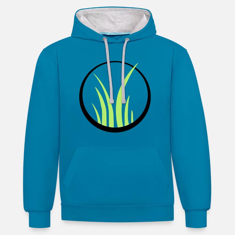 grass herbe pelouse logo - Sweat à capuche contrasté - bleu paon/gris chiné