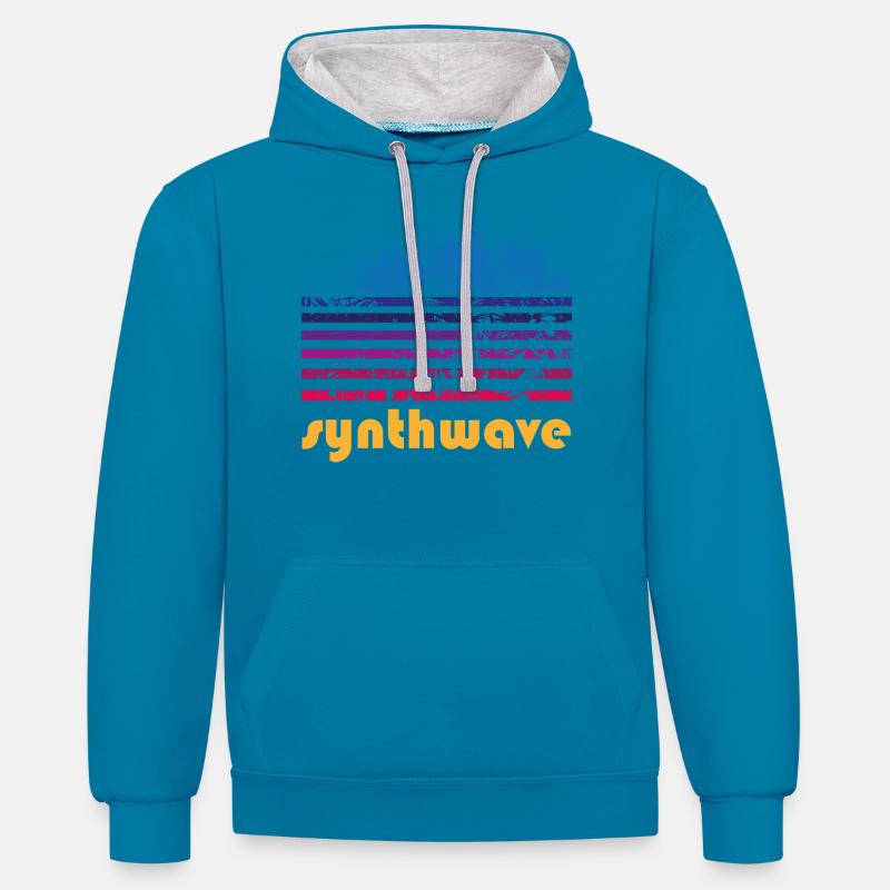 synthwave pandanus - Sweat à capuche contrasté - bleu paon/gris chiné
