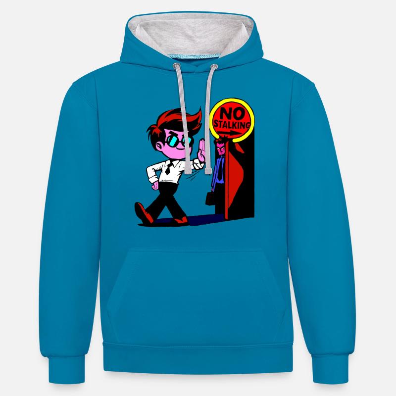 Pas de harcèlement - Sweat à capuche contrasté - bleu paon/gris chiné