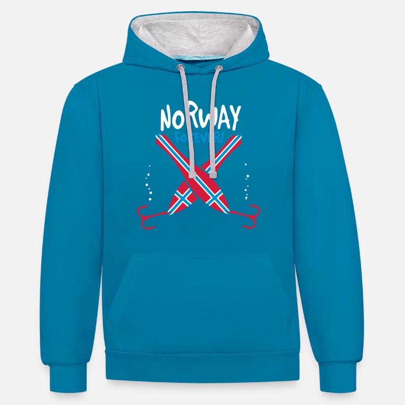 Norvège pour toujours! - Sweat à capuche contrasté - bleu paon/gris chiné