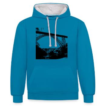 Pont - Pont de Müngstner - Bergisches Land - Sweat à capuche contrasté - bleu paon/gris chiné - Devant - Liana (172cm) & Jaron (178cm)