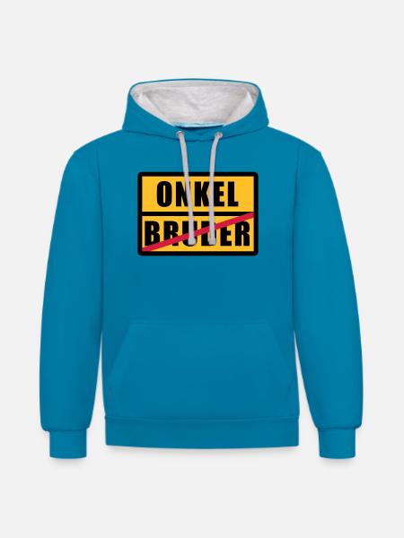 Bruder - Onkel - Kontrast-Hoodie - Pfauenblau/Grau meliert