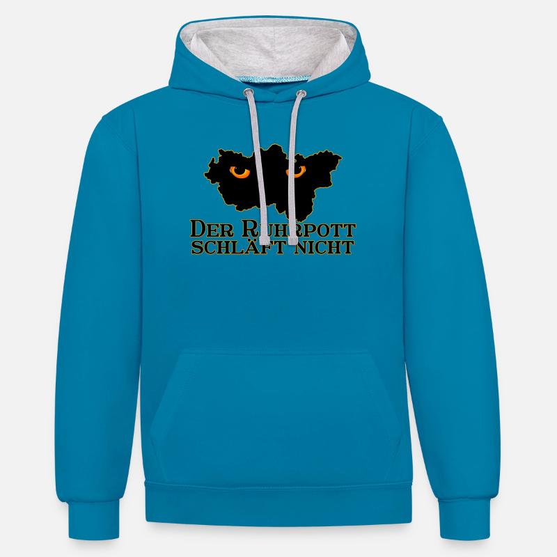 Le Ruhrpott ne dort pas - Sweat à capuche contrasté - bleu paon/gris chiné