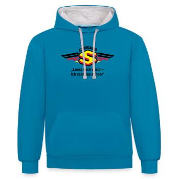 Steuerzahler - Lasst mich durch ... - Kontrast-Hoodie - Pfauenblau/Grau meliert - Vorne - Liana (172cm) & Jaron (178cm)