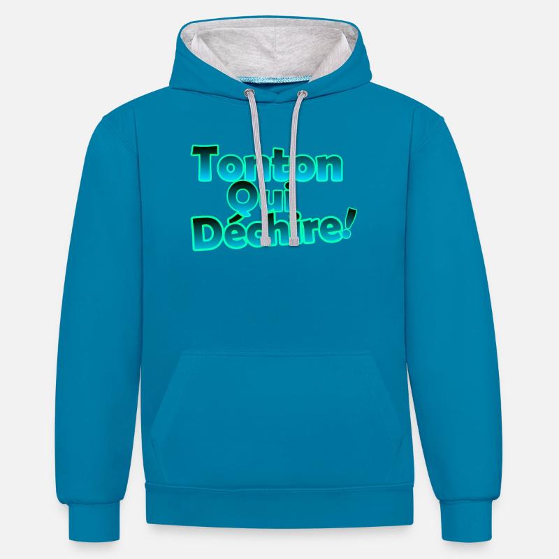 Tonton qui déchire - Sweat à capuche contrasté - bleu paon/gris chiné