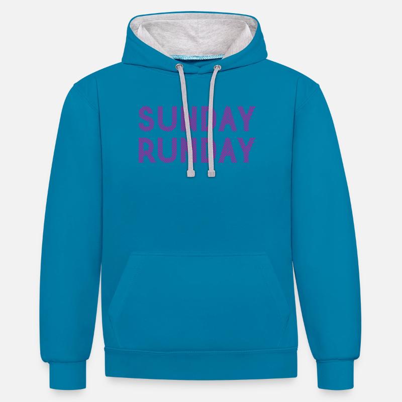 Course du dimanche - Sweat à capuche contrasté - bleu paon/gris chiné