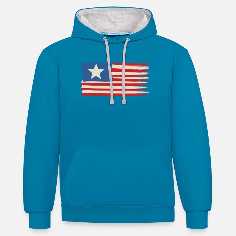 Une étoile Drapeau des États-Unis - Sweat à capuche contrasté - bleu paon/gris chiné