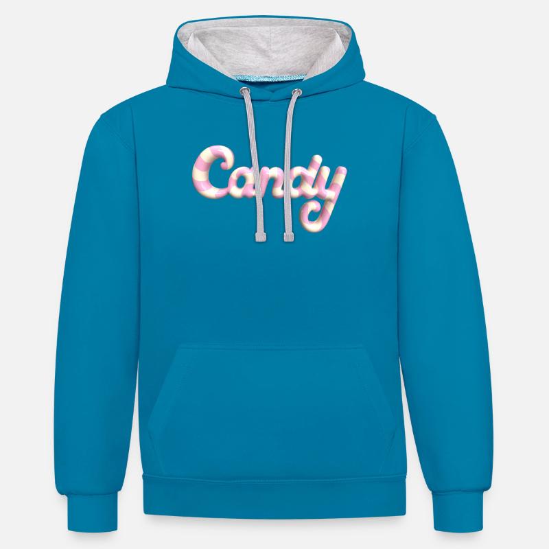 Candy Lettering - Rendu 3D style Candy - Sweat à capuche contrasté - bleu paon/gris chiné